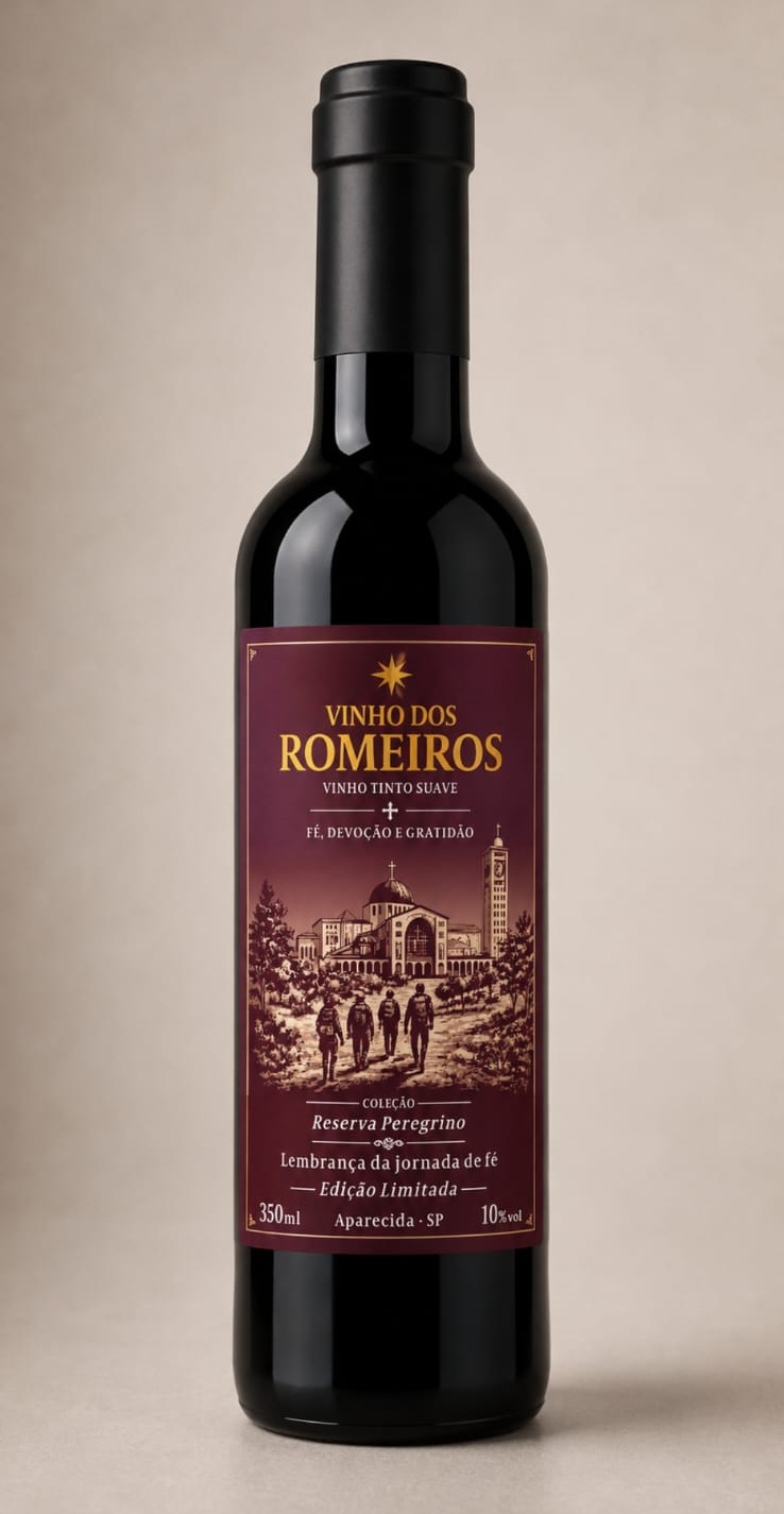 Garrafa inteira do Vinho dos Romeiros — Tinto Suave — Long Neck 350ml